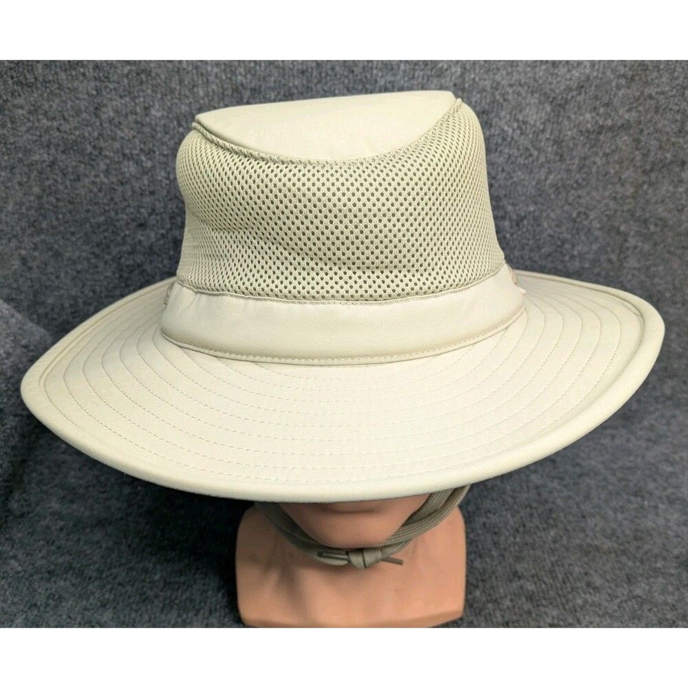Tilley LTM8 Airflo Mesh Sun Hat Size 7 1/2 LG Light Stone Wide Brim Strap